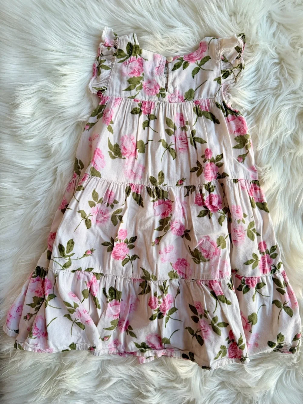 Old Navy Cream Dress with Pink Rose Print for Girls Size 5T